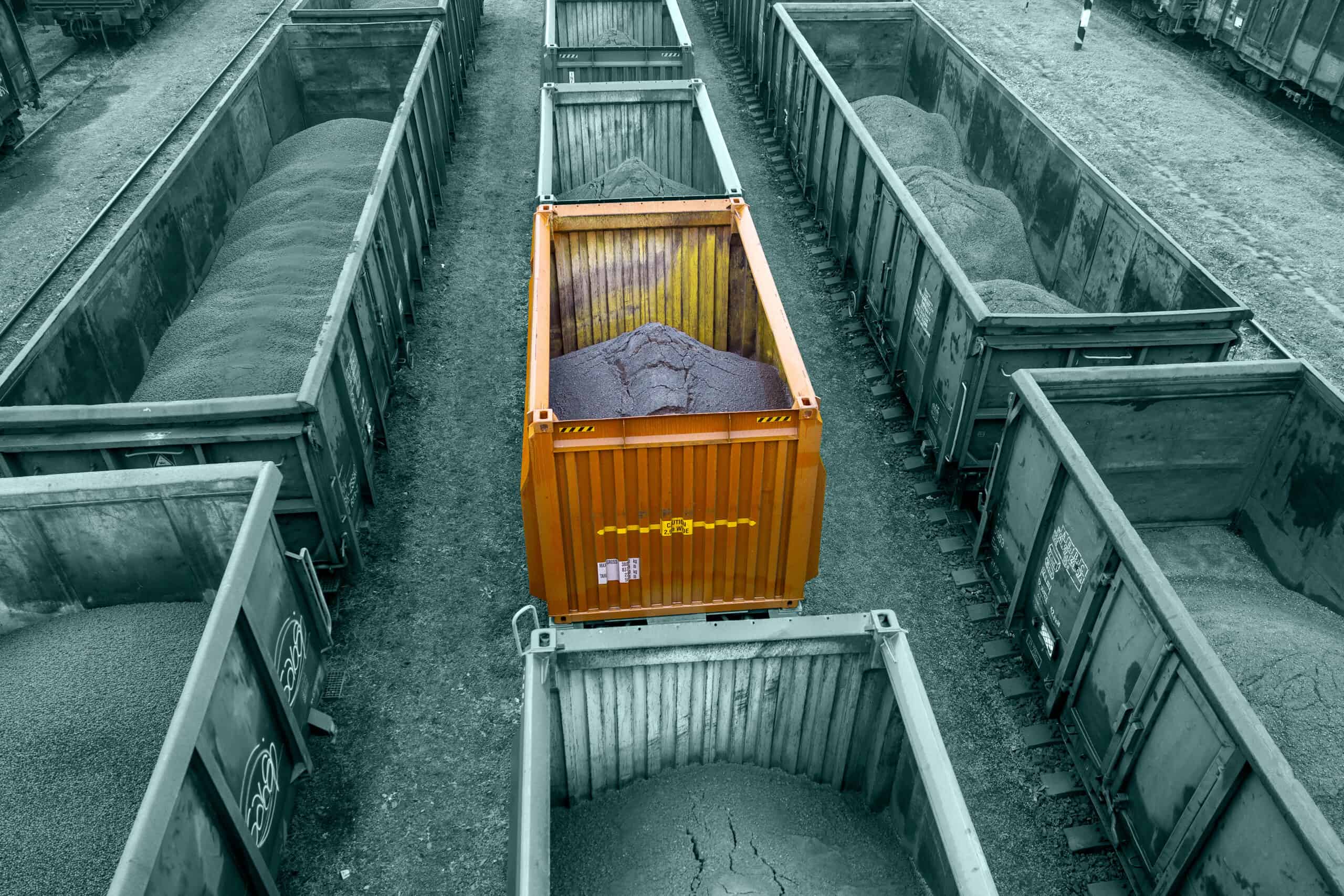 Raw iron ore loaded into a wagon